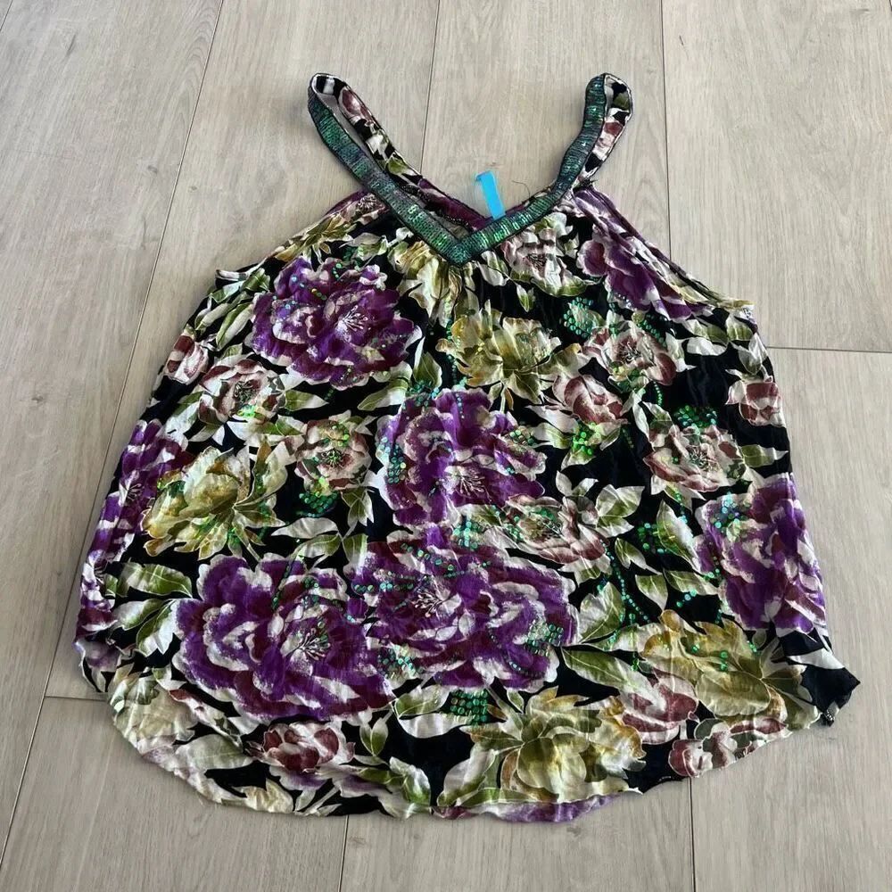 Free people | sequin floral tank top size M
